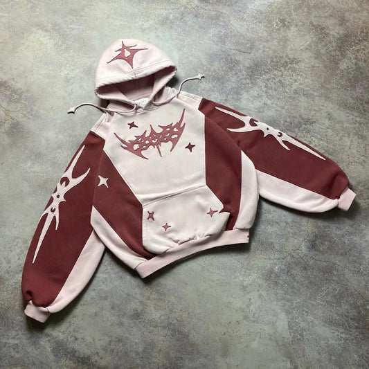 Japanese Astro Embroidery Hoodie Red