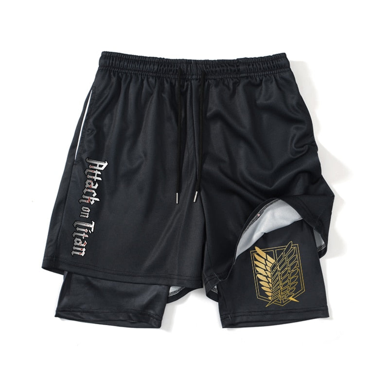Attack on Titan Gym double layered Shorts Black6