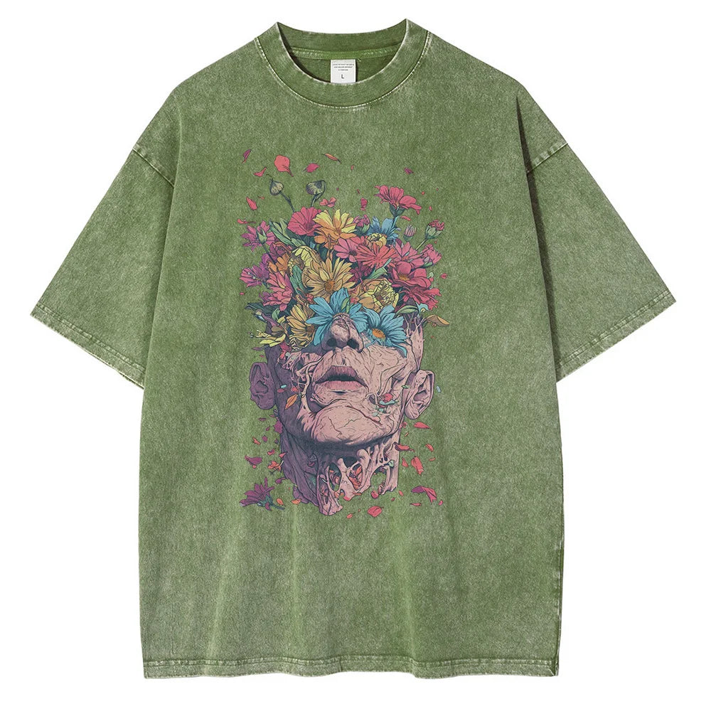 Anime Flowerboy Vintage Tshirt Army Green