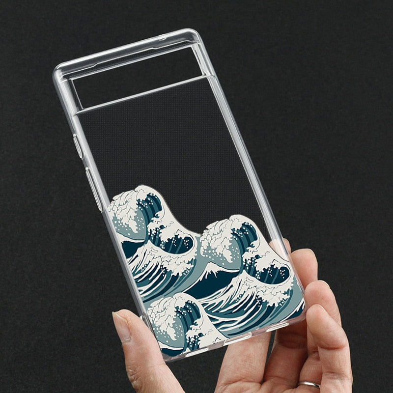 Japanese Great Blue Wave Clear Phone Case Google Pixel Style 6