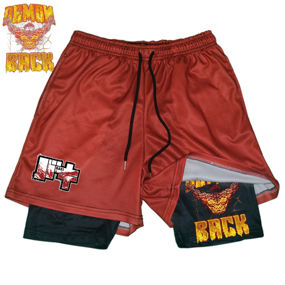Baki Gym double-layered shorts Red3
