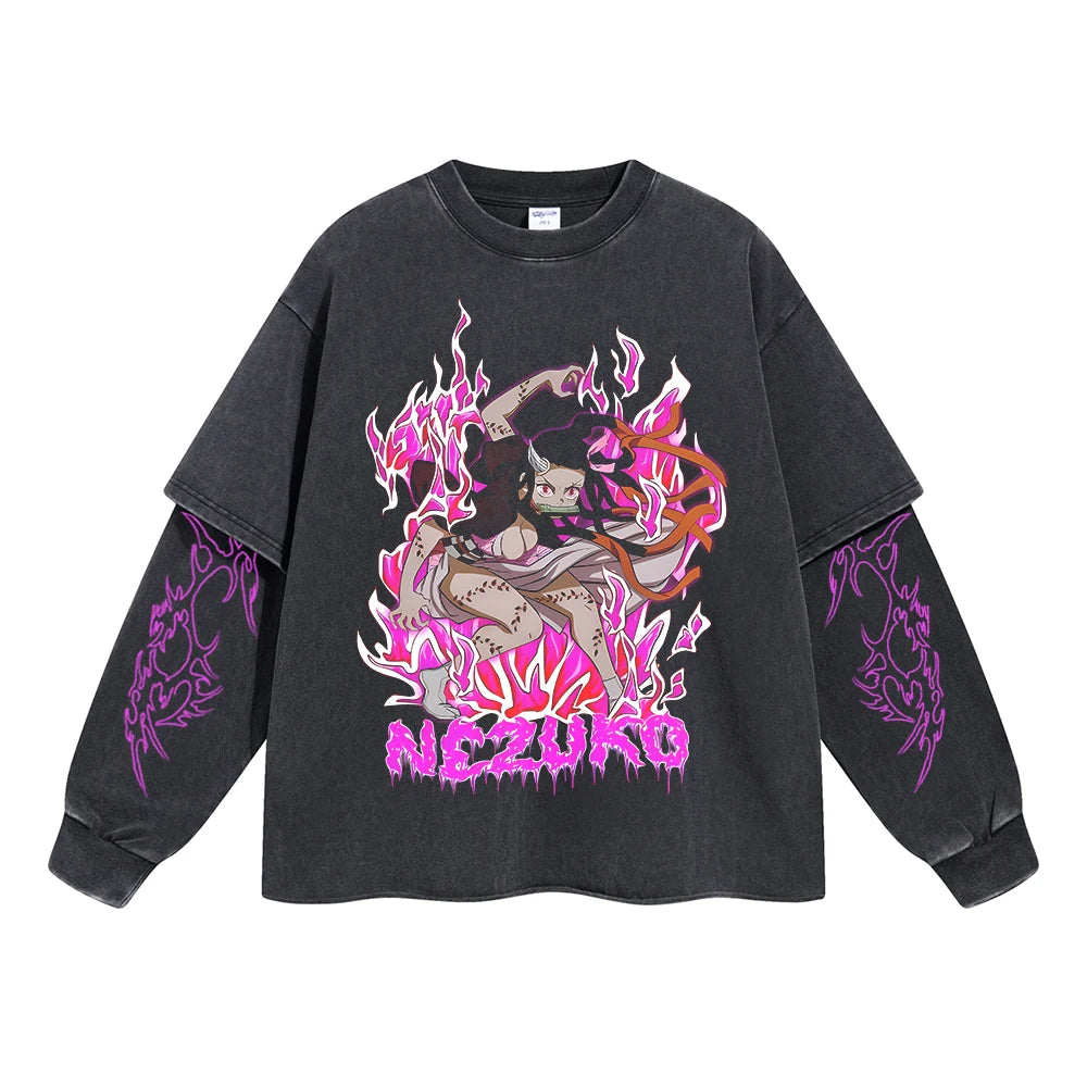 Kimetsu no Yaiba Anime Double Layer Sweatshirt Black 15