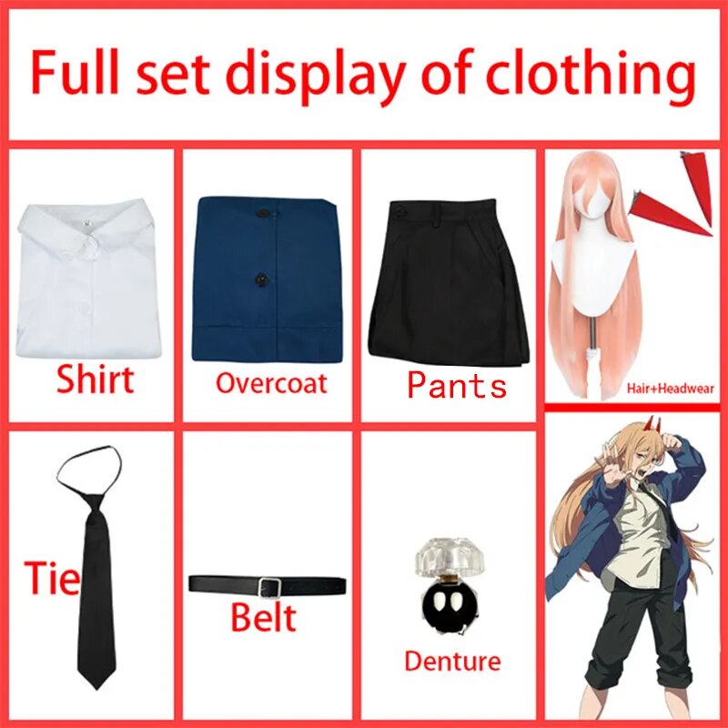 Anime Power Cosplay Chainsaw Man Costume Women Blue Casual Outfits
