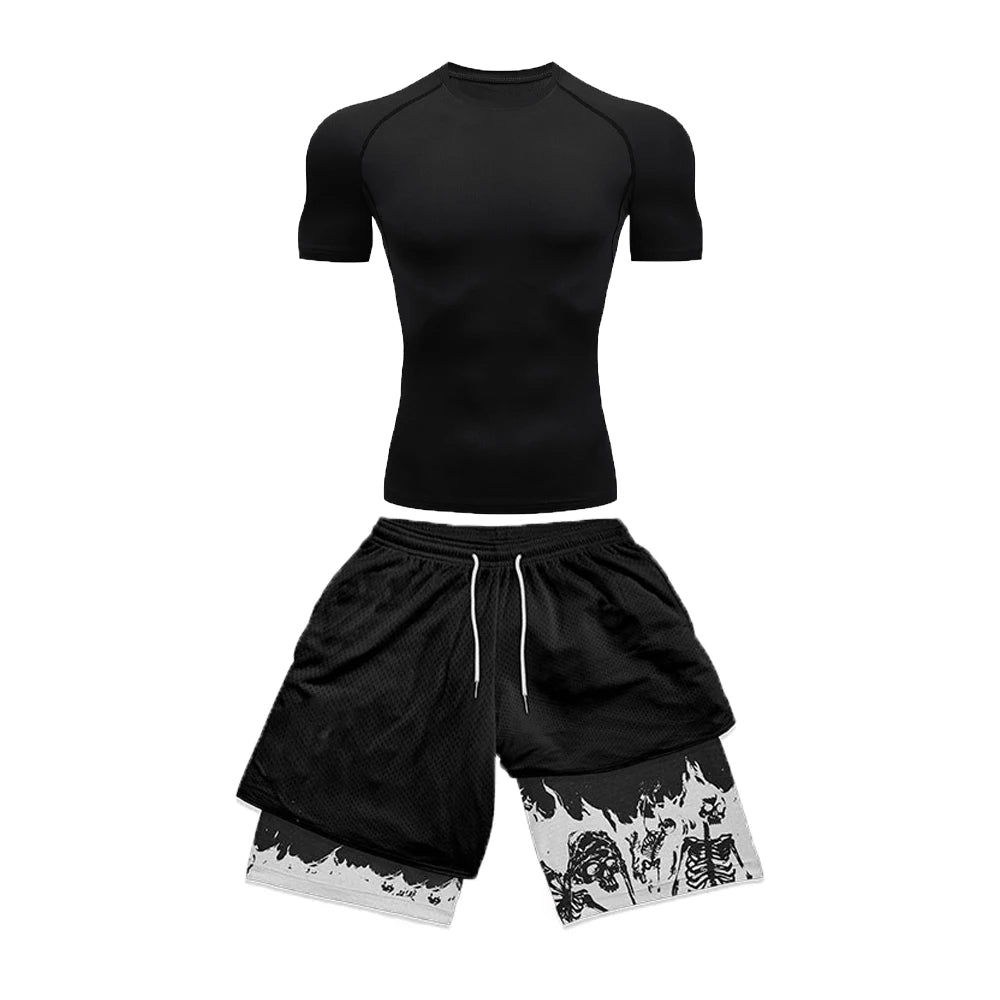Anime Compression tshirt and Shorts Combo Black 2