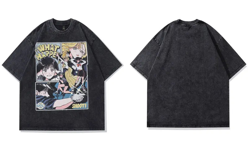 Heisei Retro Anime Vintage T-Shirt Black 1