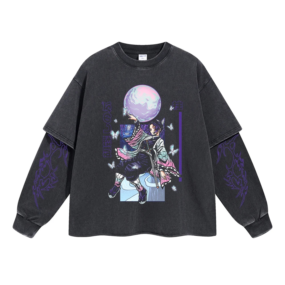 Kimetsu no Yaiba Anime Double Layer Sweatshirt Black 17