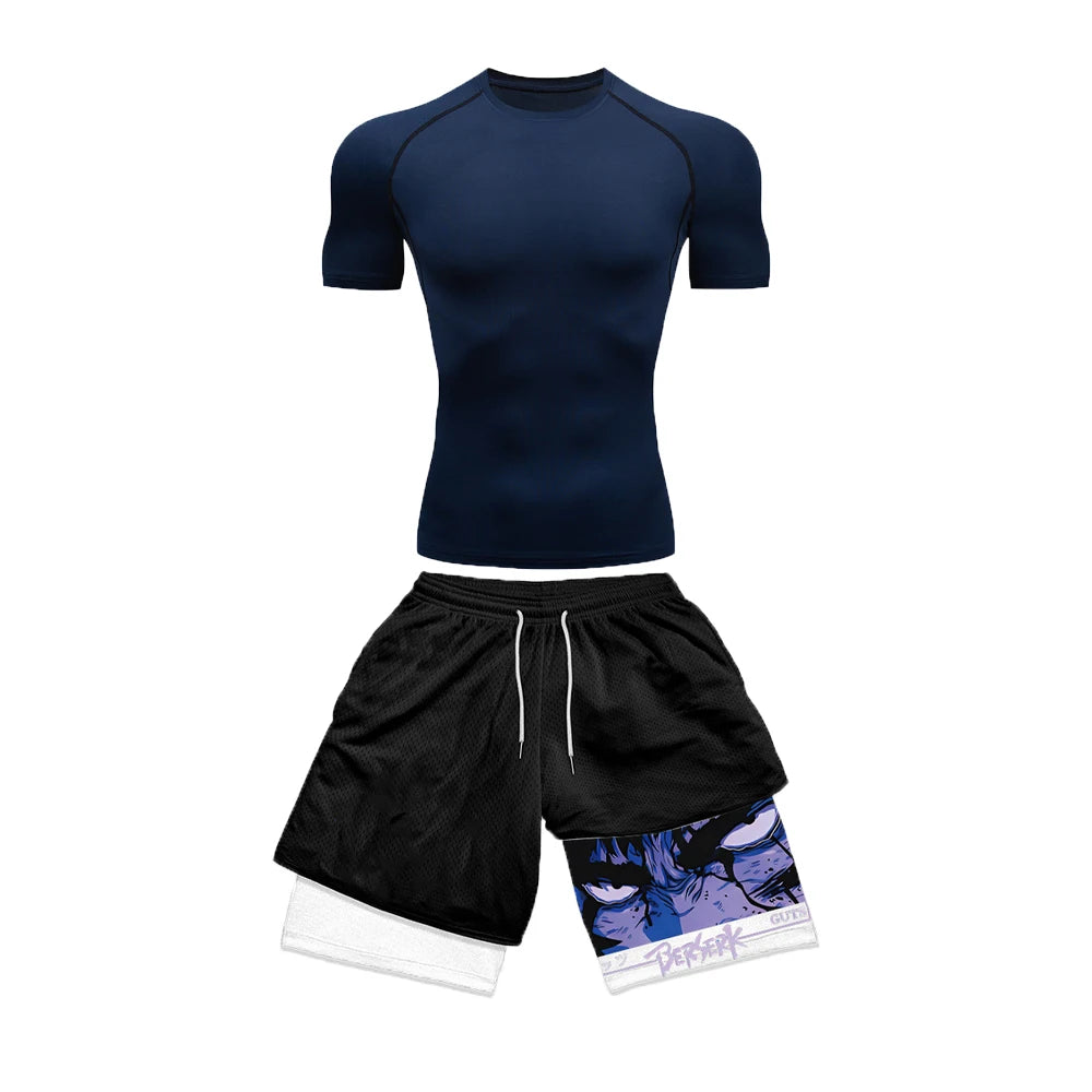 Anime Compression tshirt and Shorts Combo Blue 2
