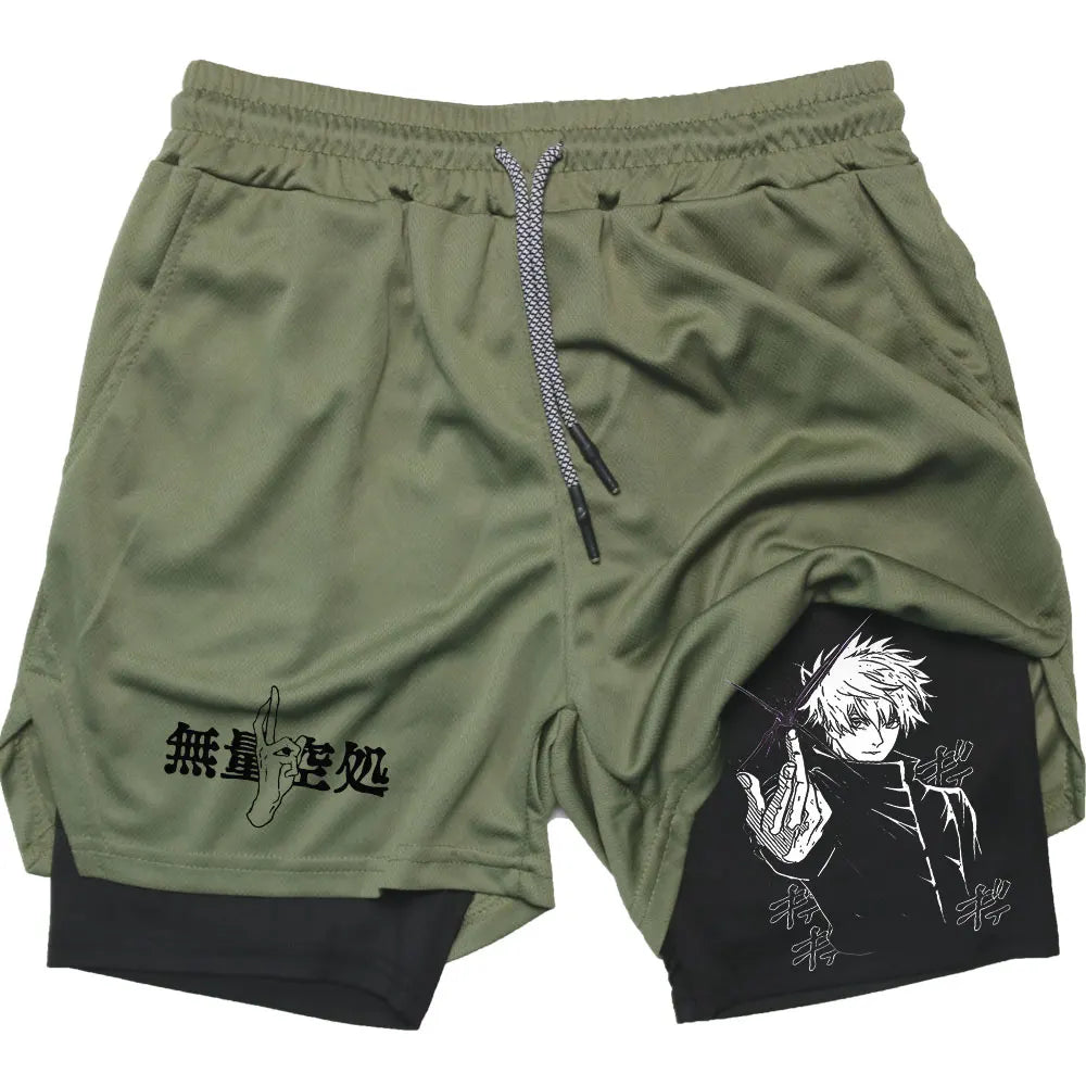Gojo Satoru Gym Compression Shorts green