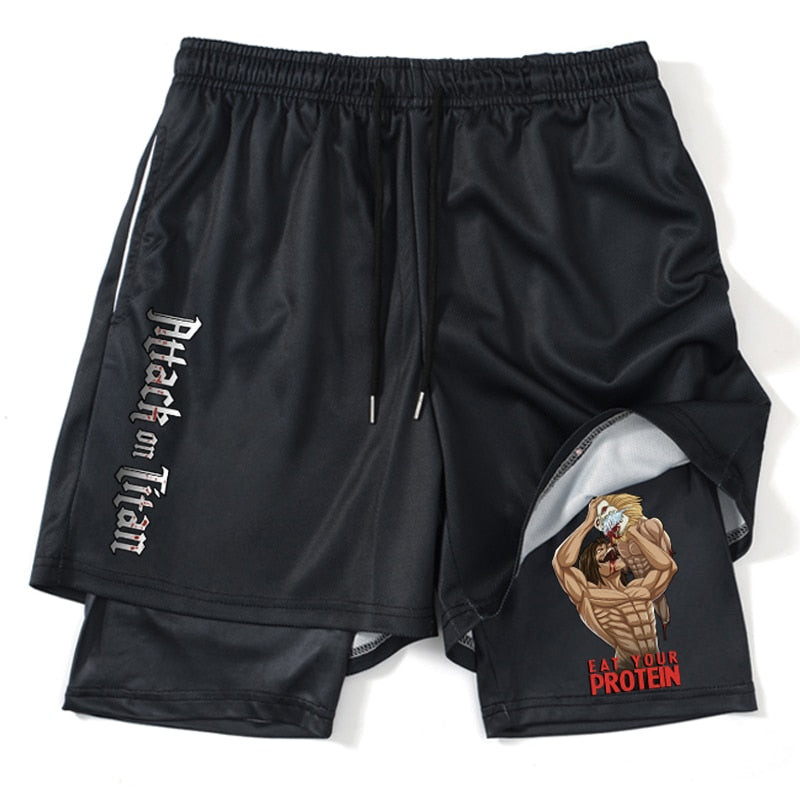 Attack on Titan Gym double layered Shorts Black2