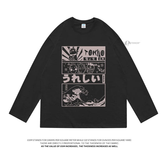 Japanese Graphic Long Sleeve T-shirt Black