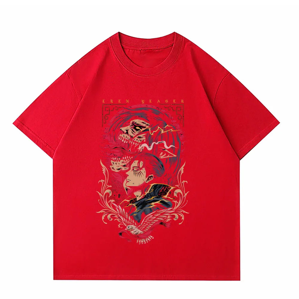 Shingeki no Kyojin Printed Anime T Shirt red