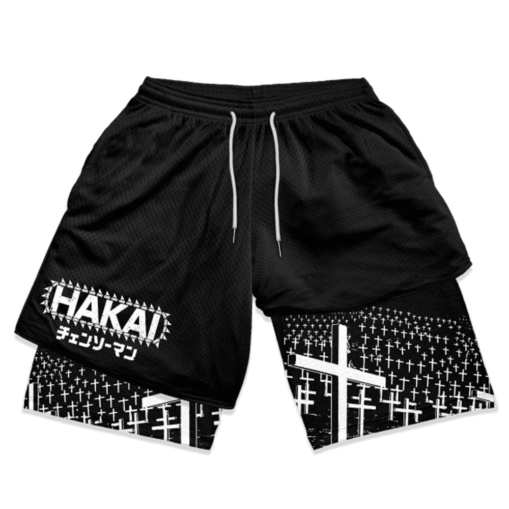 Naruto Print Double Mesh Shorts style6
