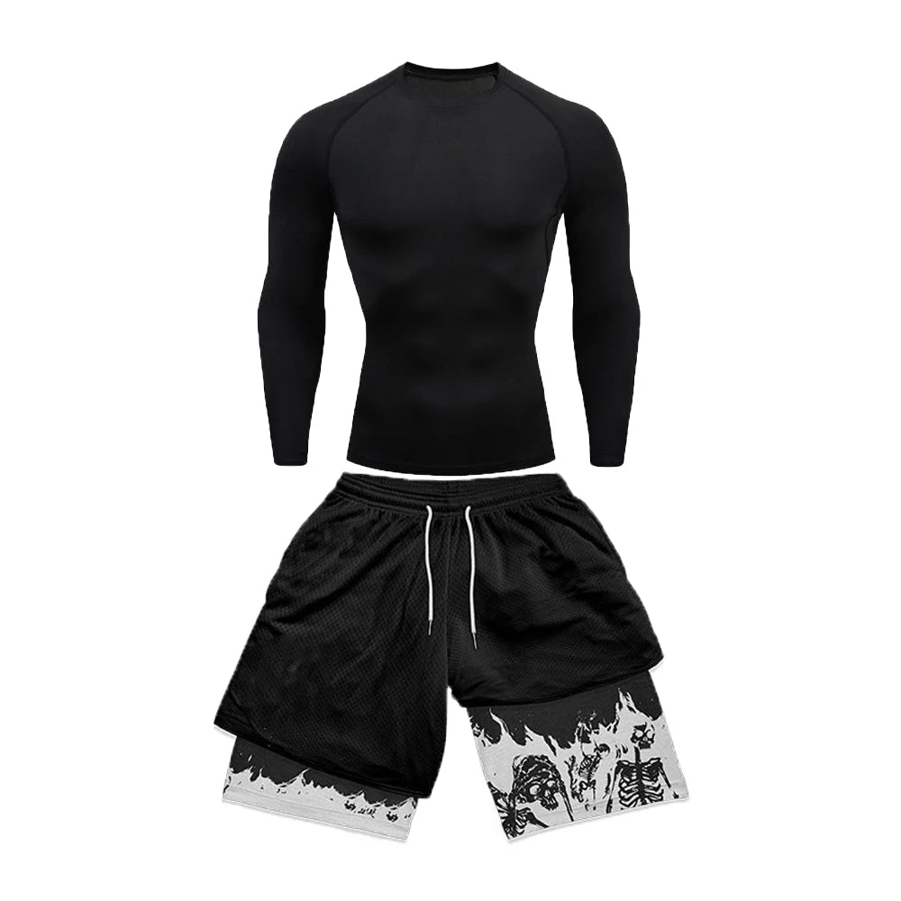 Anime Compression tshirt and Shorts Combo Black