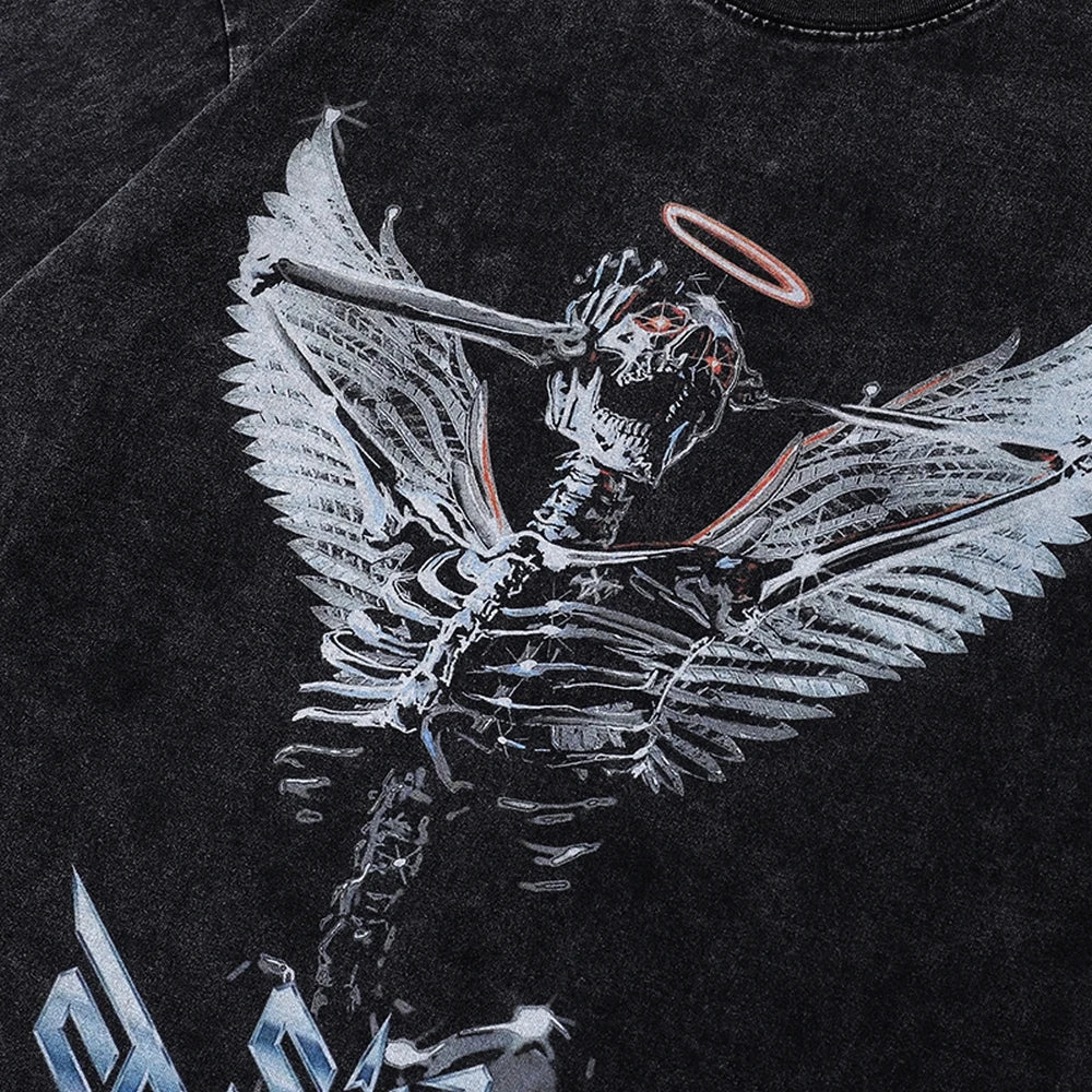 Japanese Skulls Angel Bleached Oversized T-shirt