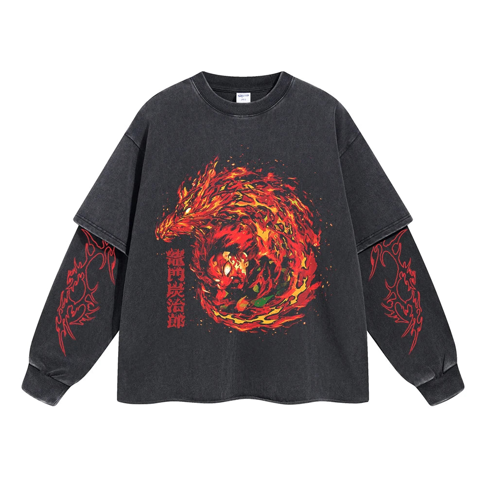 Kimetsu no Yaiba Anime Double Layer Sweatshirt Black 16