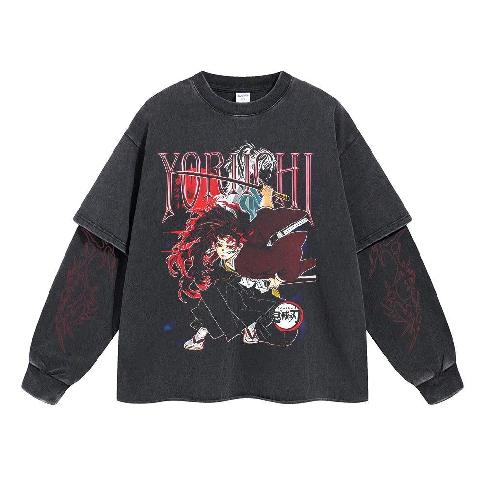 Kimetsu no Yaiba Anime Double Layer Sweatshirt Black 10