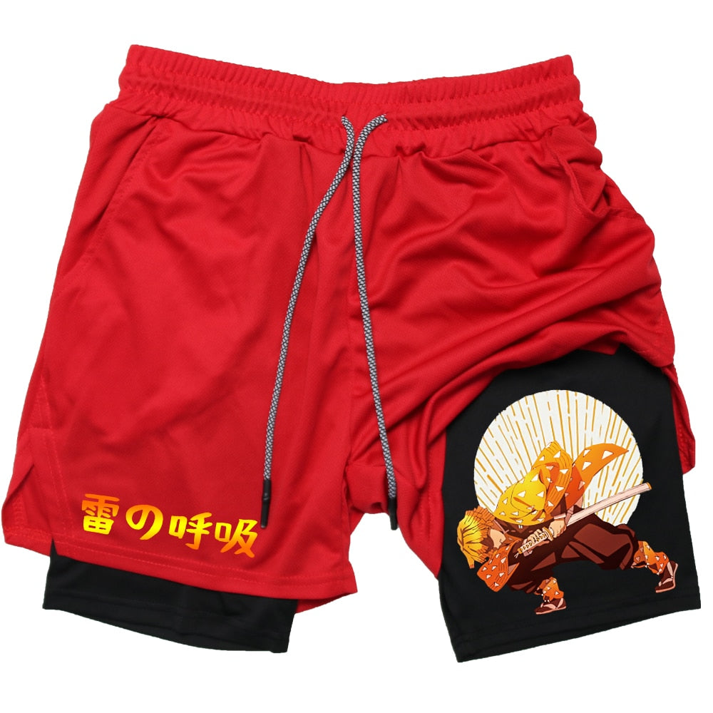 Demon Slayer Double Layer Mesh Shorts Red3
