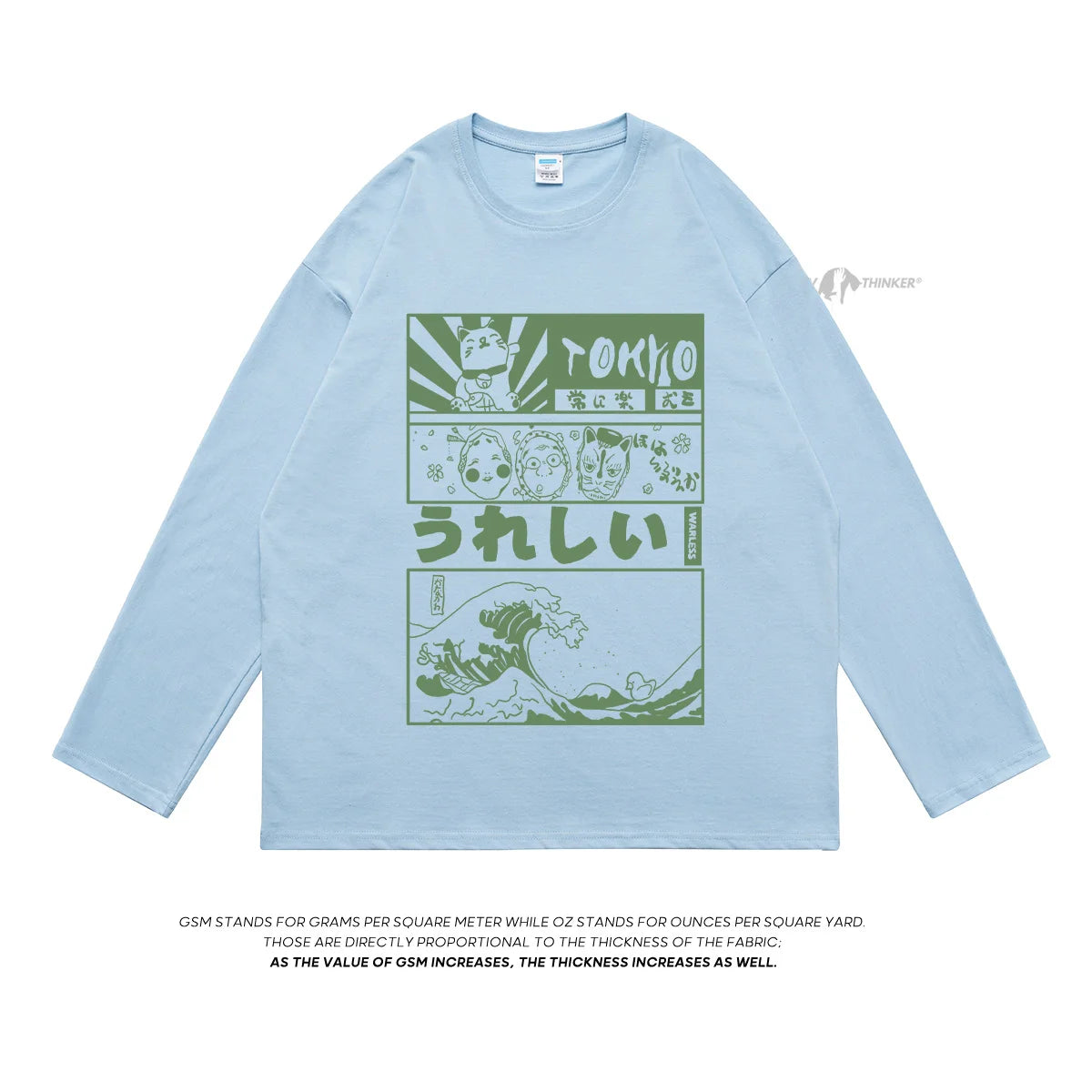 Japanese Graphic Long Sleeve T-shirt LightBlue