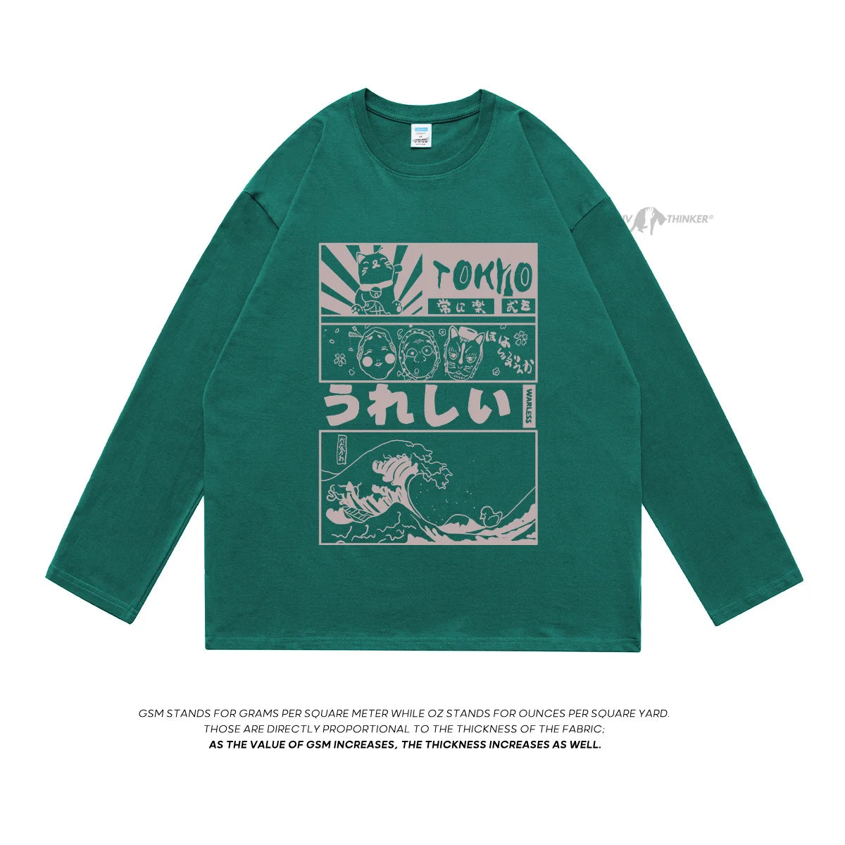 Japanese Graphic Long Sleeve T-shirt DarkGreen