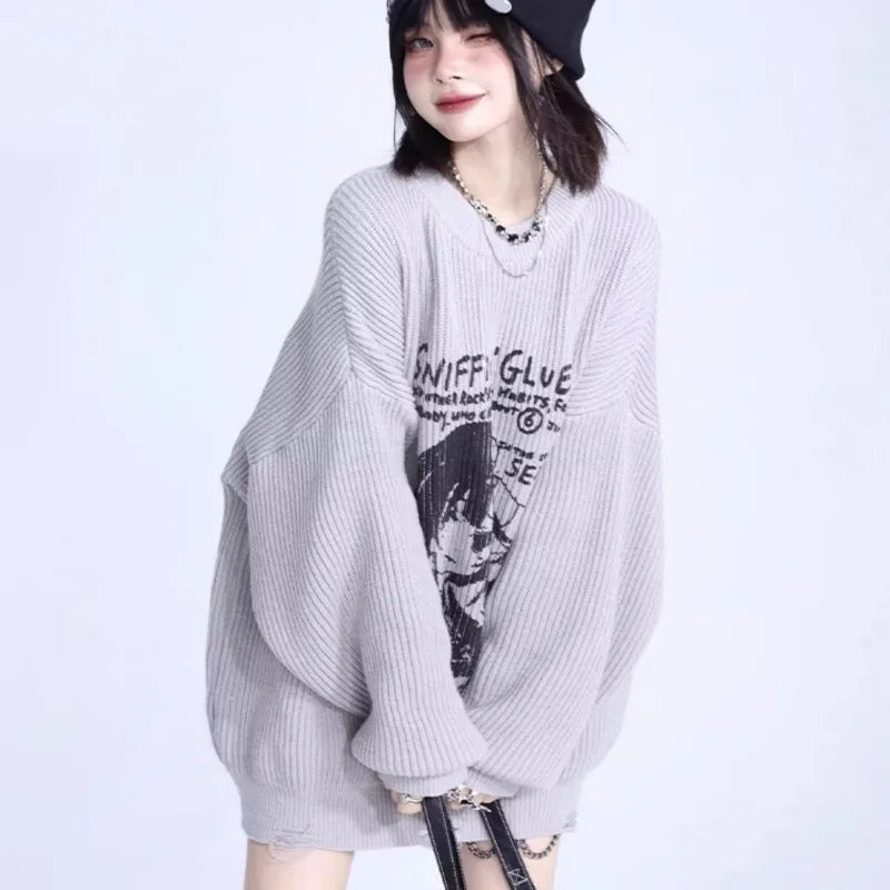 Anime Knit Harajuku Sweater Gray