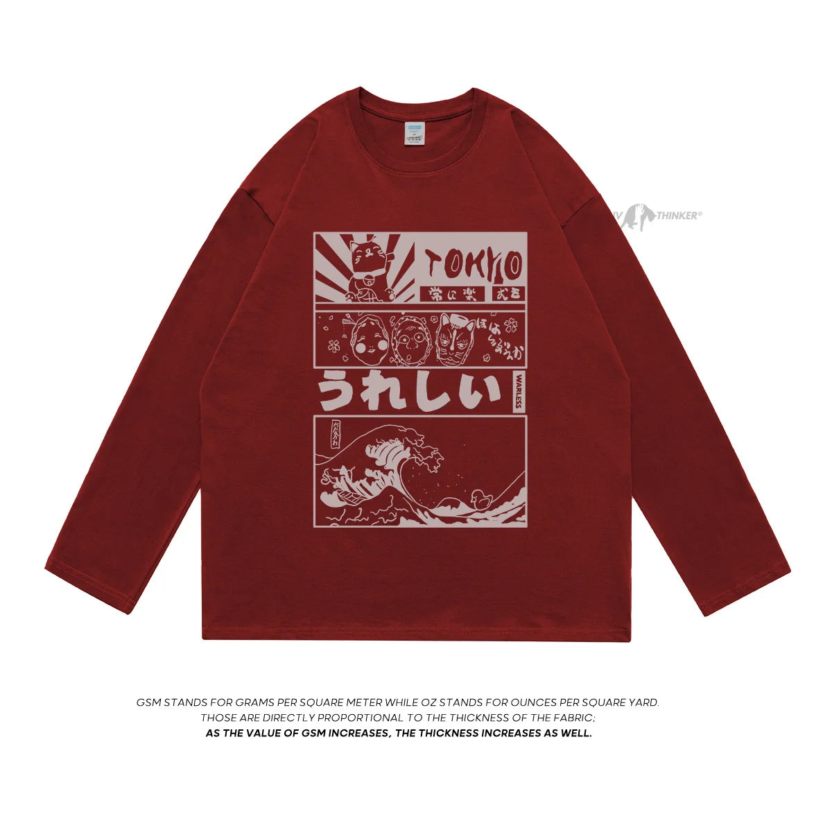 Japanese Graphic Long Sleeve T-shirt WineRed