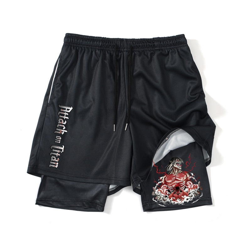 Attack on Titan Gym double layered Shorts Black3