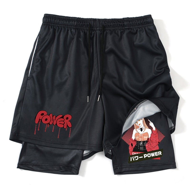 Chainsaw Man Anime Printed Gym Shorts Black 1