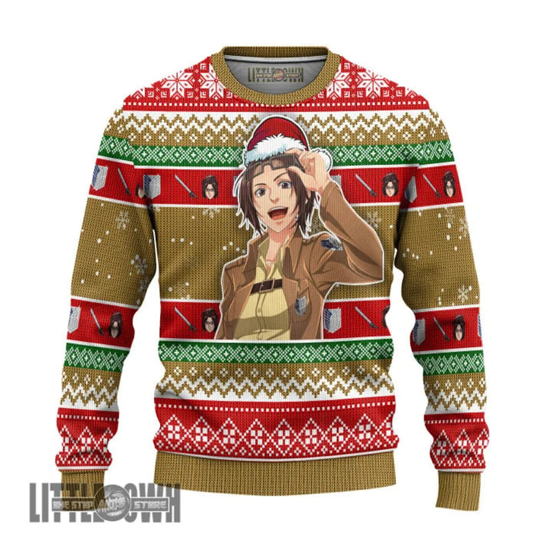 Attack On Titan Characters Ugly Sweater Yellow