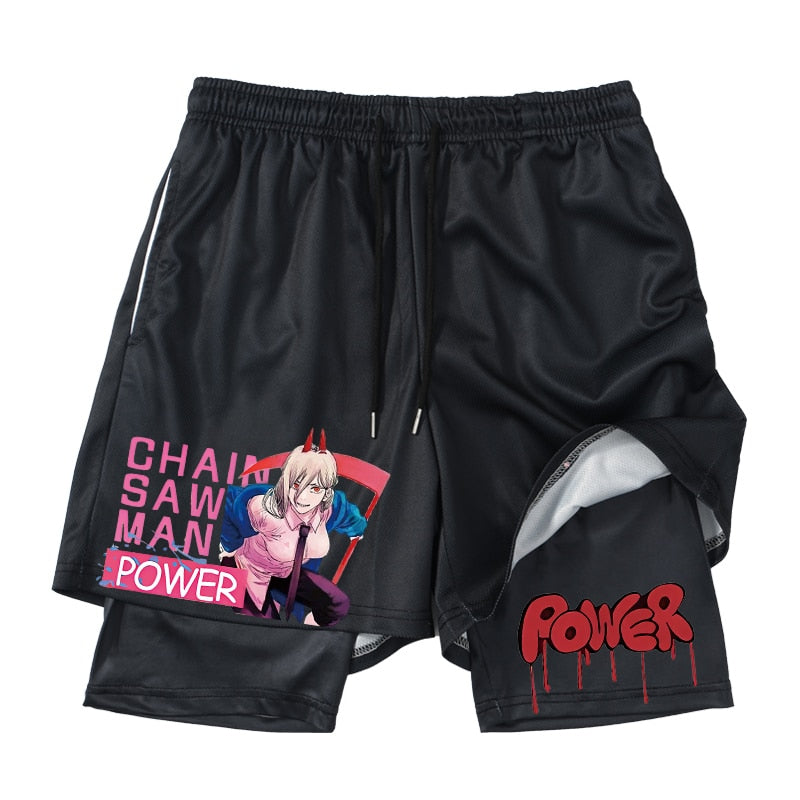 Chainsaw Man Anime Printed Gym Shorts Black 3