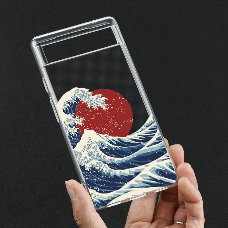 Japanese Great Blue Wave Clear Phone Case Google Pixel Style 2