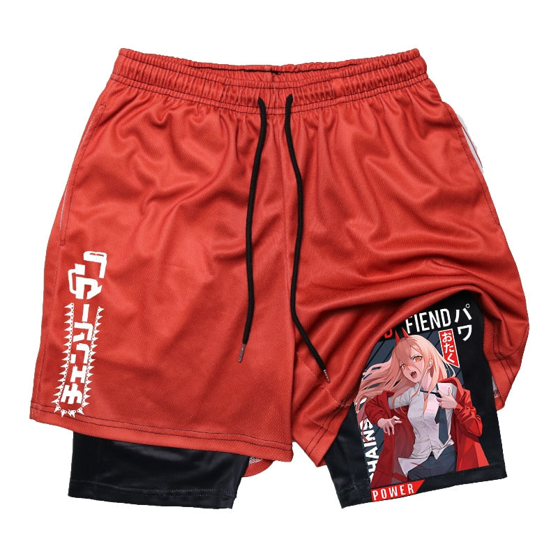 Chainsaw Man Anime Printed Gym Shorts Red 1