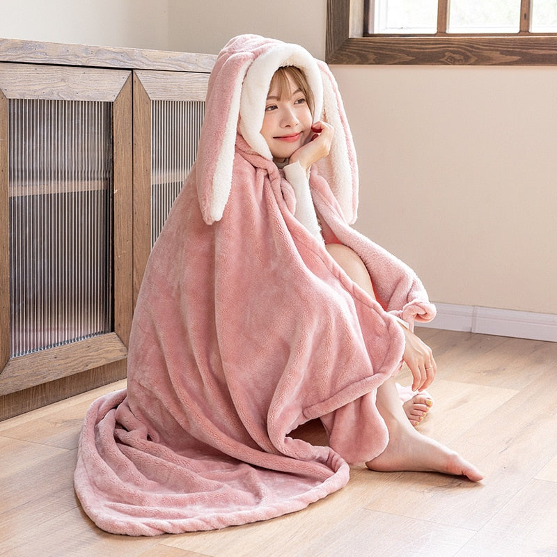 Bunny Ears Anime Wearable Blanket Hoodie Style-01 110x150cm