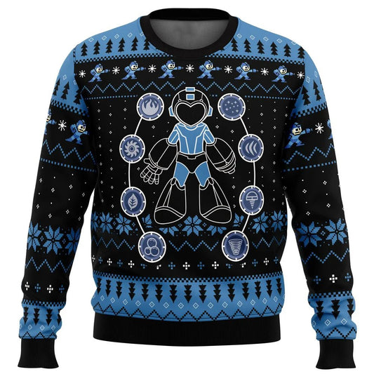Mega Man Ugly Christmas Sweater Drak Blue