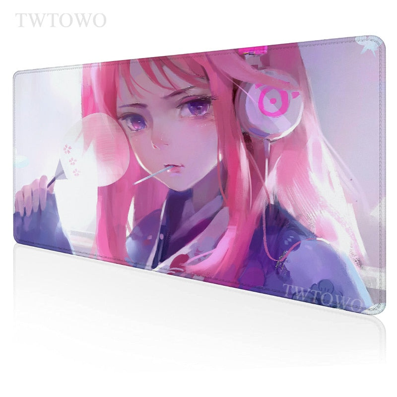 Pink Anime Kawaii Girl Large Gaming Mouse Pad 9