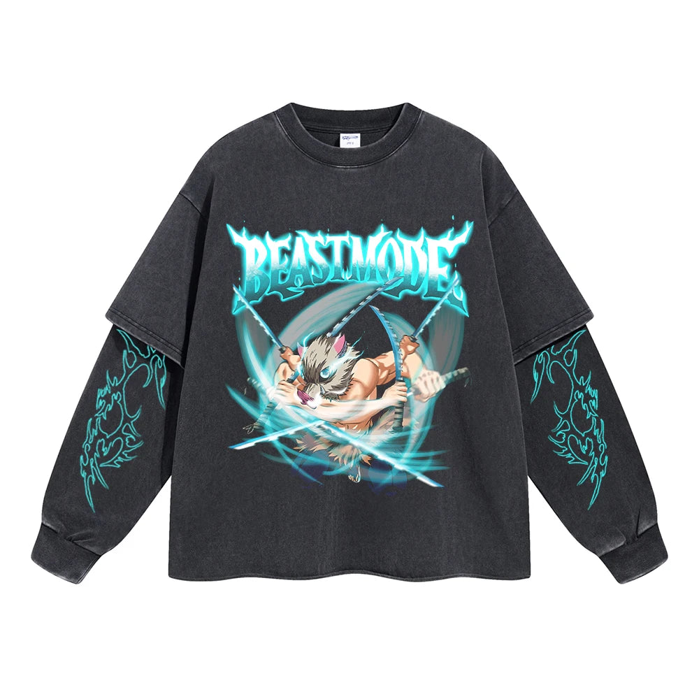 Kimetsu no Yaiba Anime Double Layer Sweatshirt Black 20