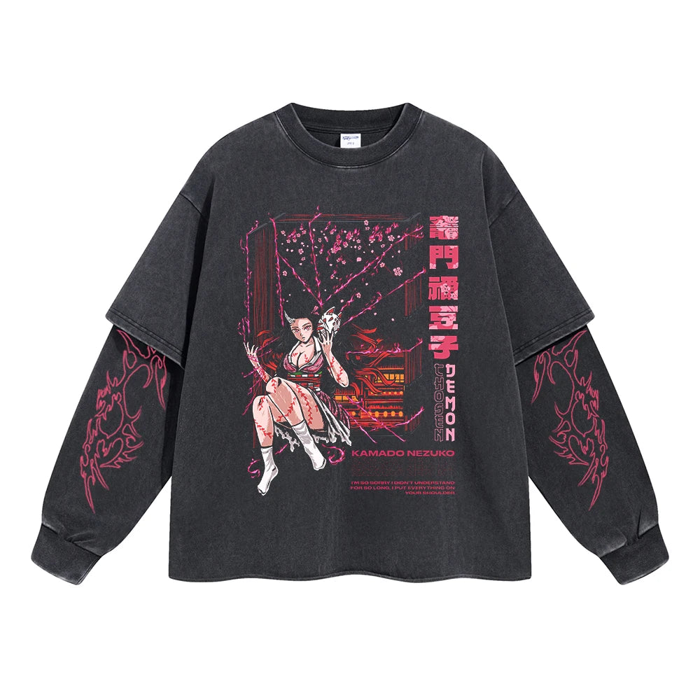 Kimetsu no Yaiba Anime Double Layer Sweatshirt Black 14