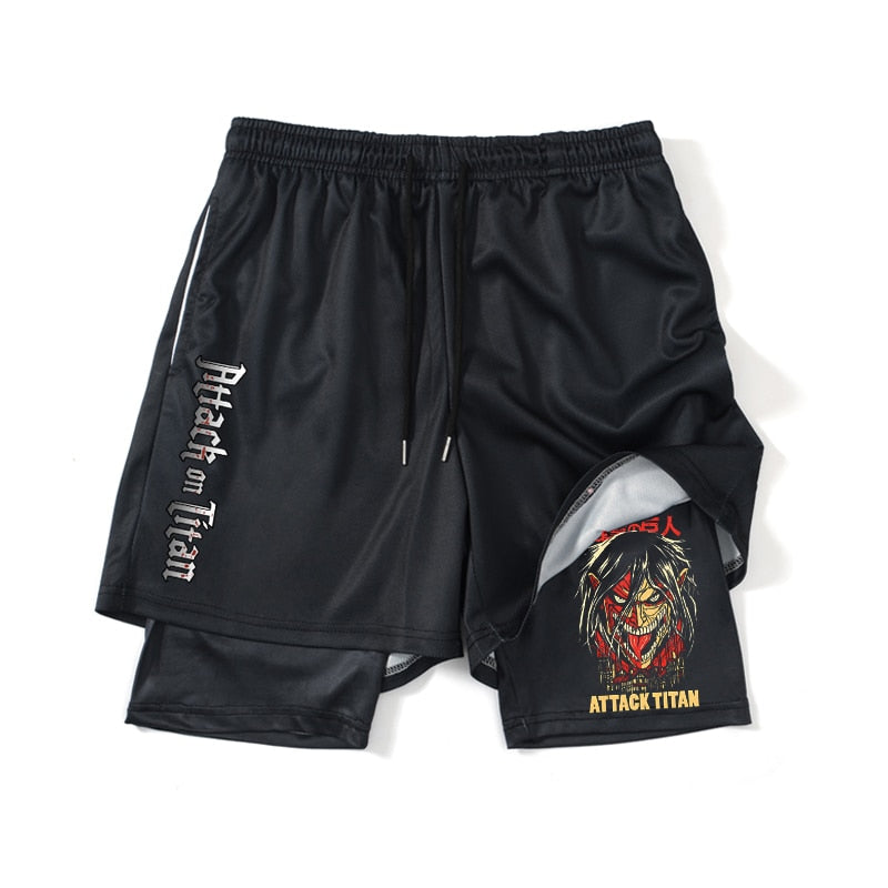 Attack on Titan Gym double layered Shorts Black9