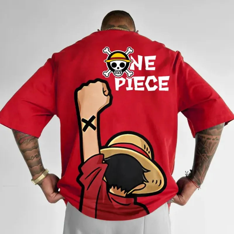 ONE PIECE oversize Zoro Luffy Print T Shirt Red