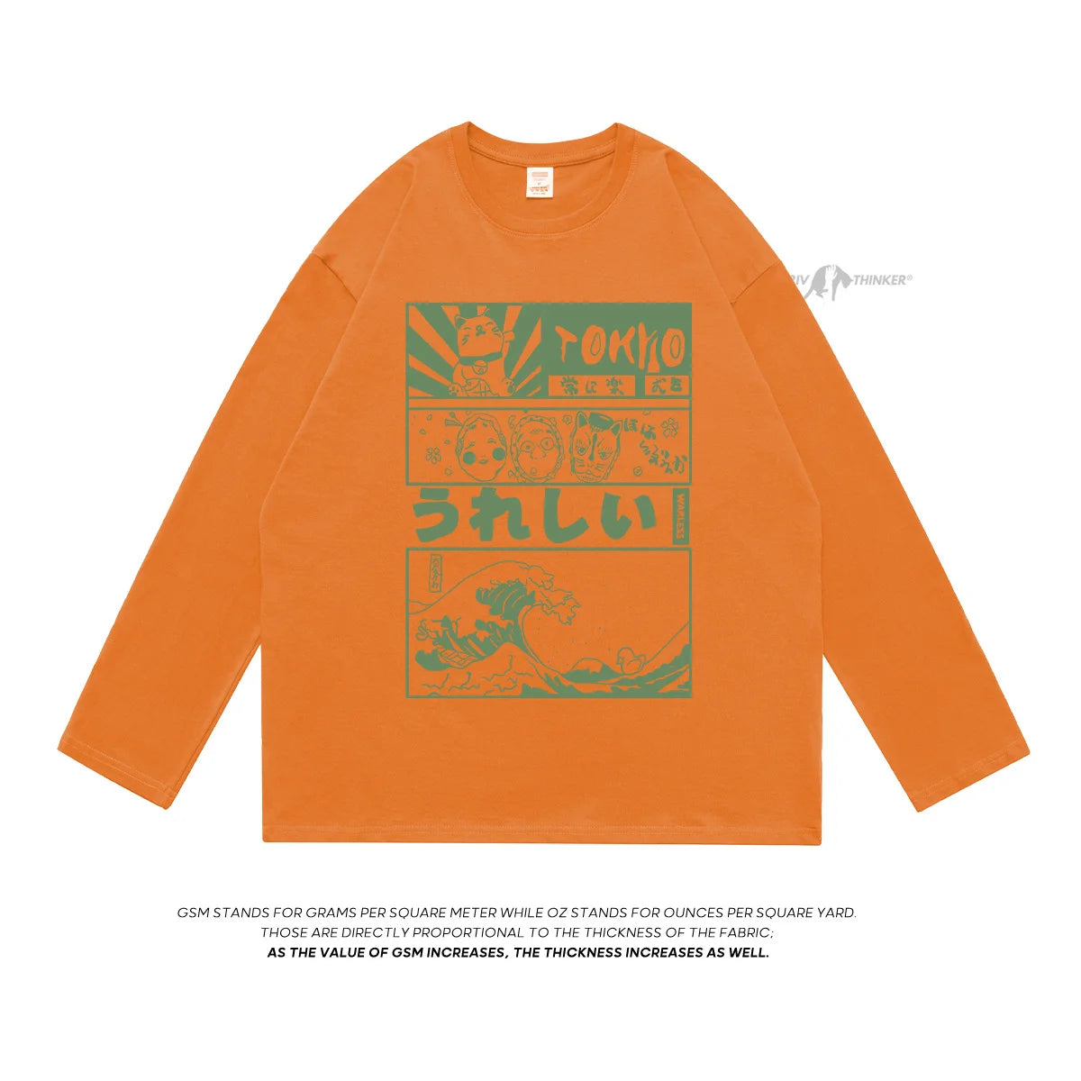 Japanese Graphic Long Sleeve T-shirt Orange