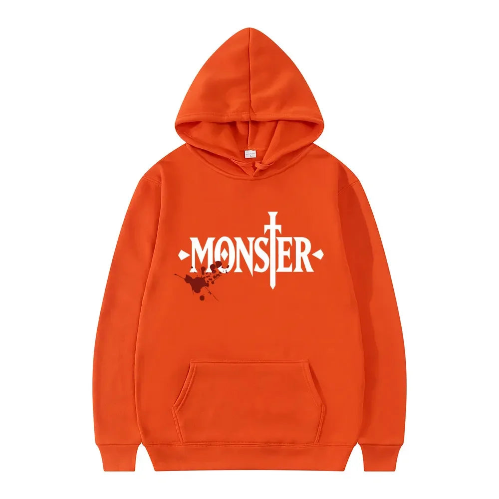 Anime Monster Print Hoodie Orange