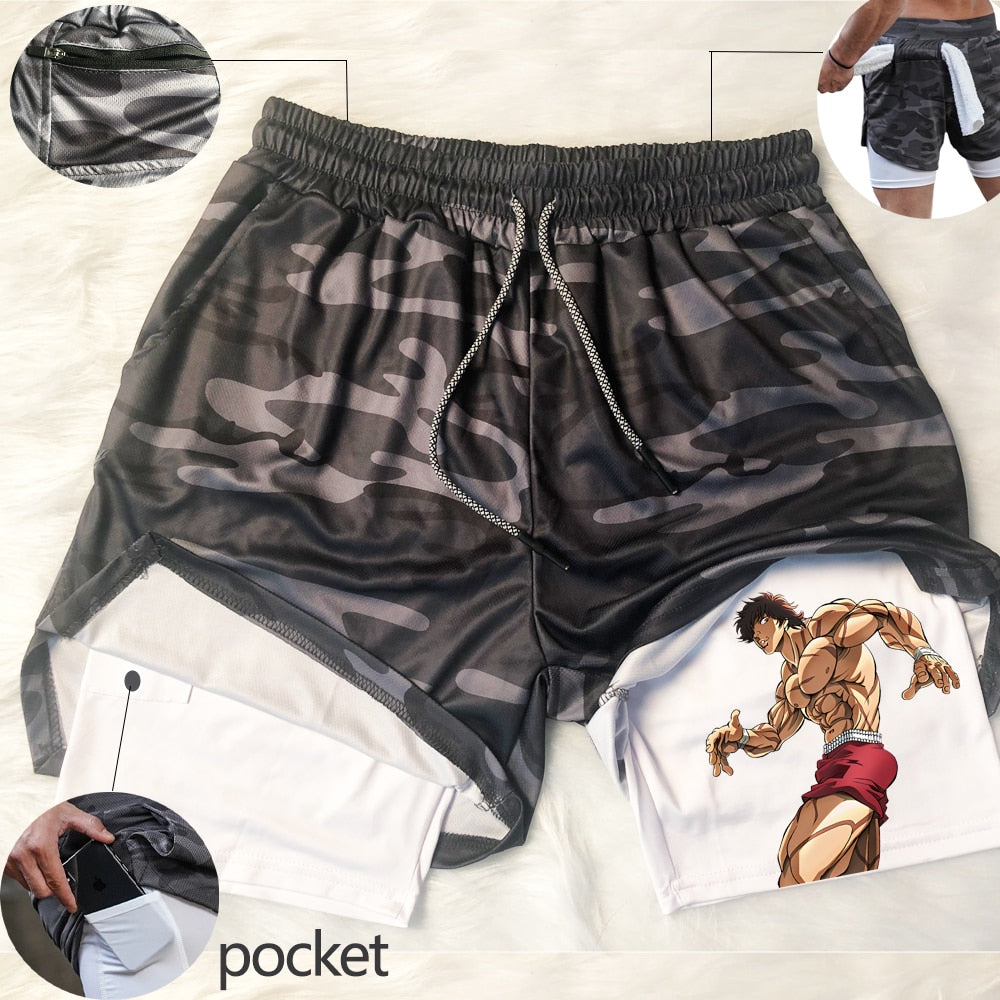 Baki Gym double-layered shorts Gray Camo1