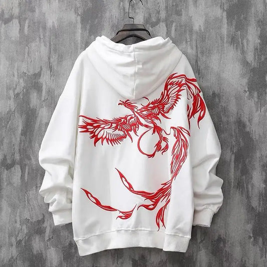 Japanese Phoenix Embroidery Hoodie White