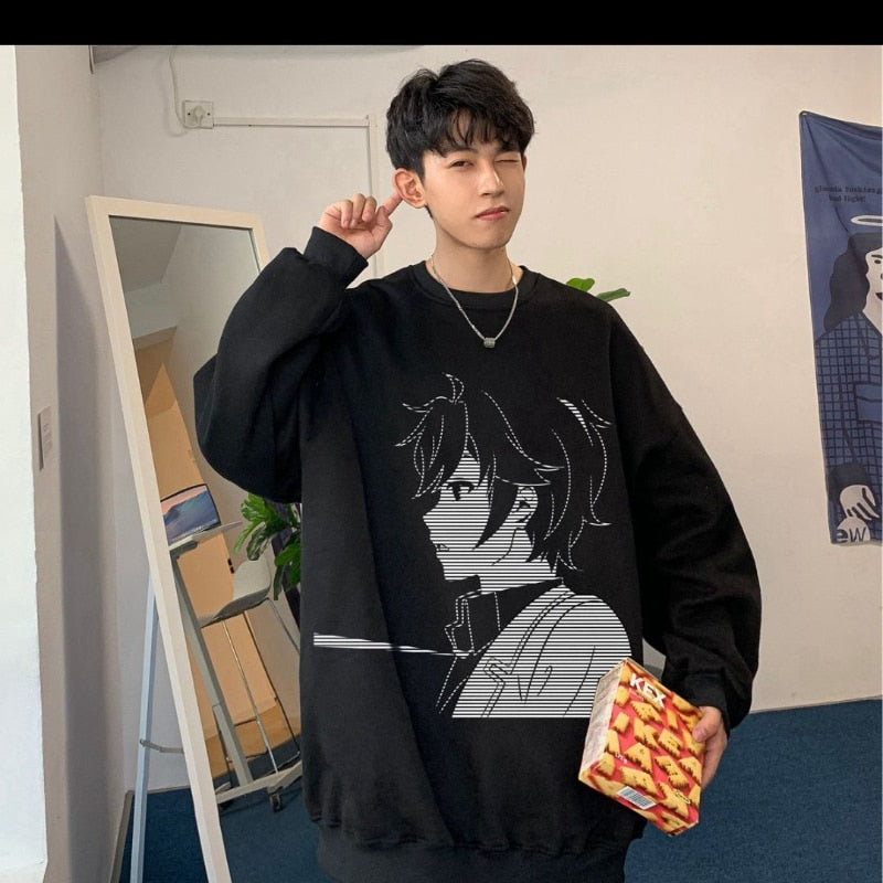 Anime Printed Sweater Black3