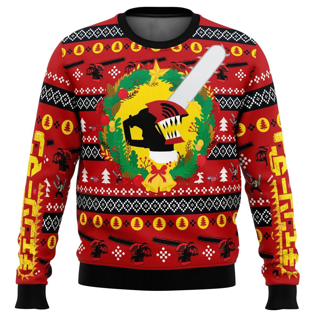 Chainsaw Man Characters Ugly Christmas Sweater Red