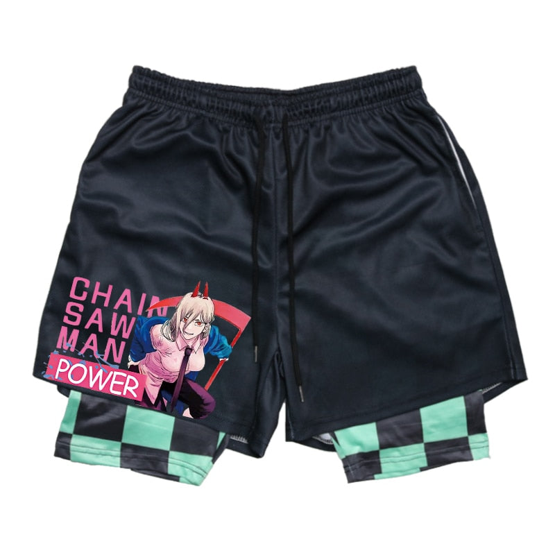Chainsaw Man Anime Printed Gym Shorts Green 3