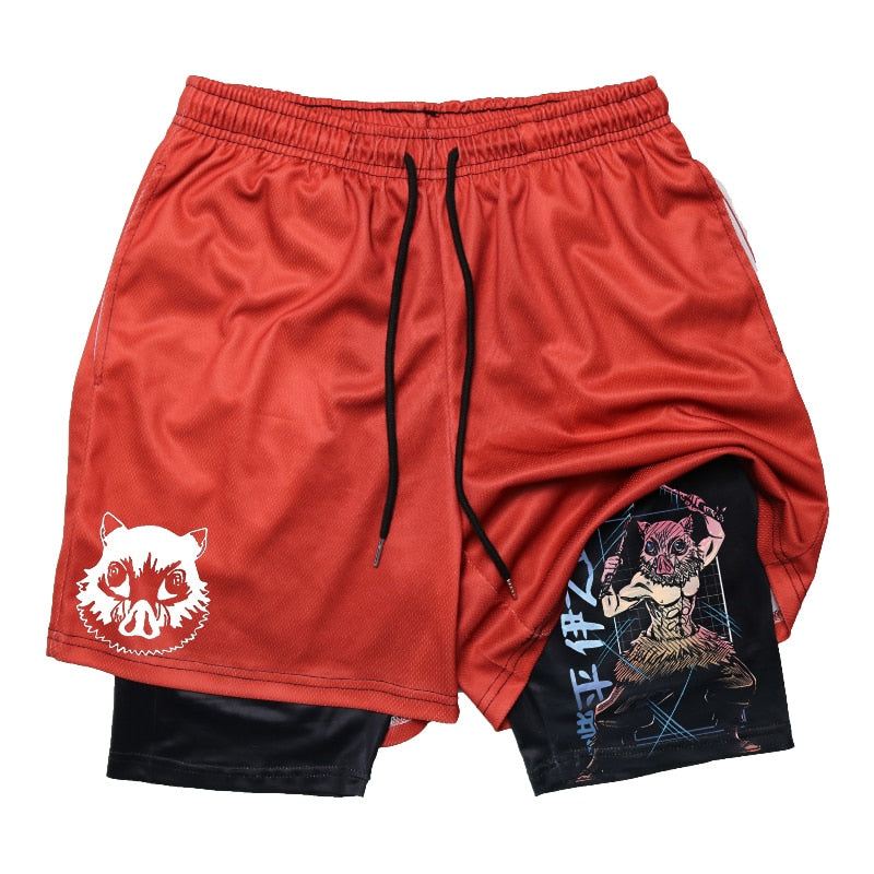 Demon Slayer Inosuke Anime Gym Shorts Red 2