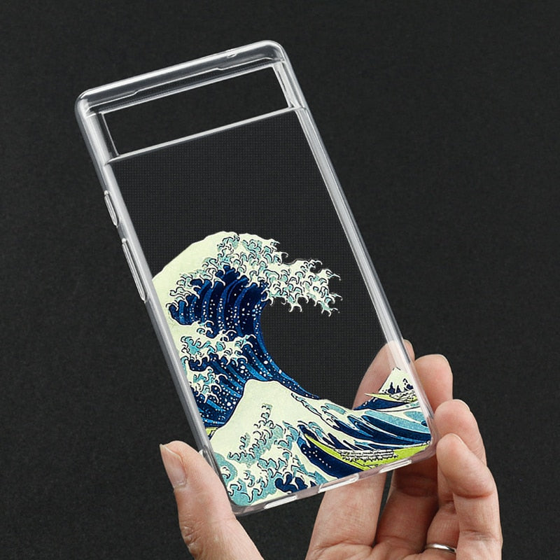 Japanese Great Blue Wave Clear Phone Case Google Pixel Style 7