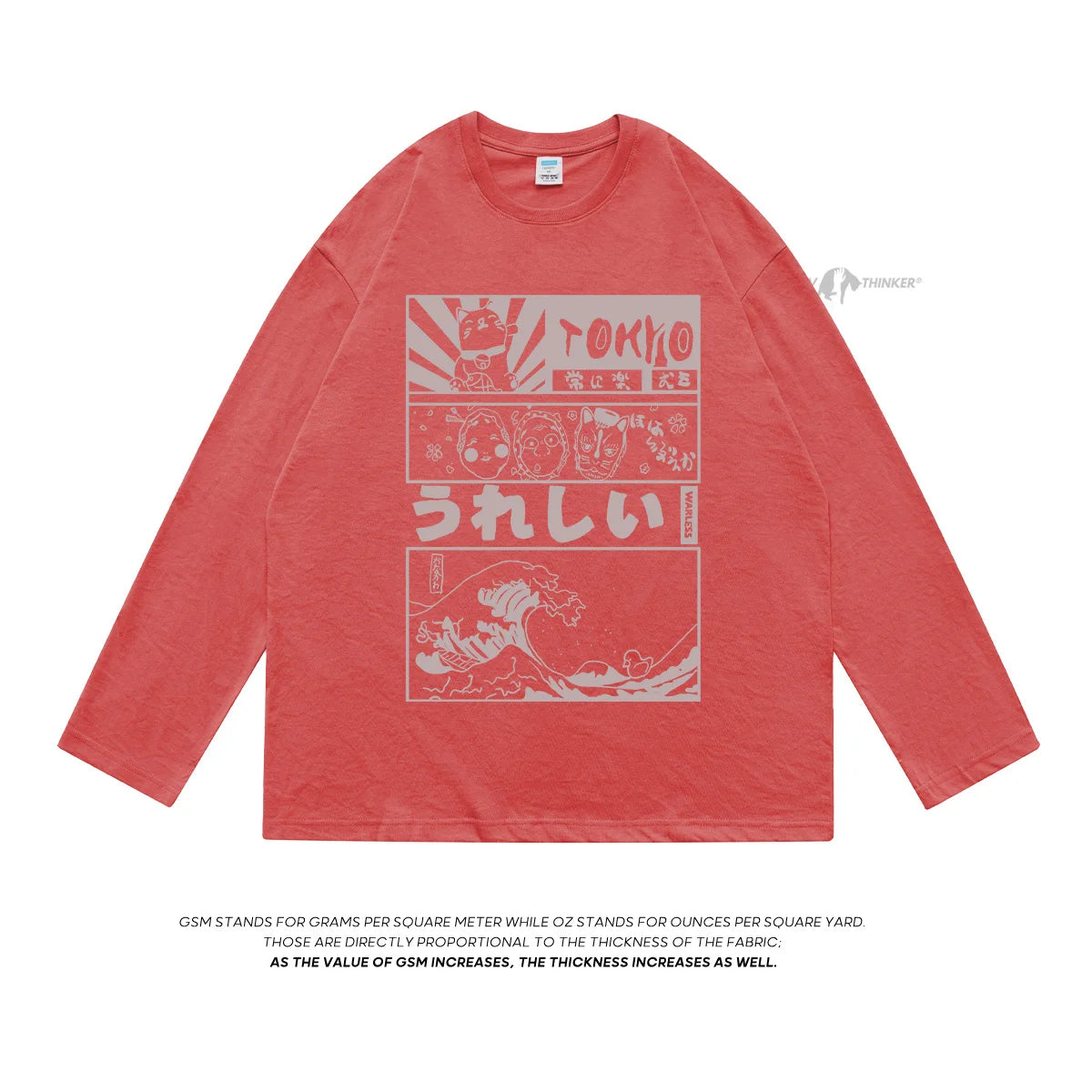 Japanese Graphic Long Sleeve T-shirt Red