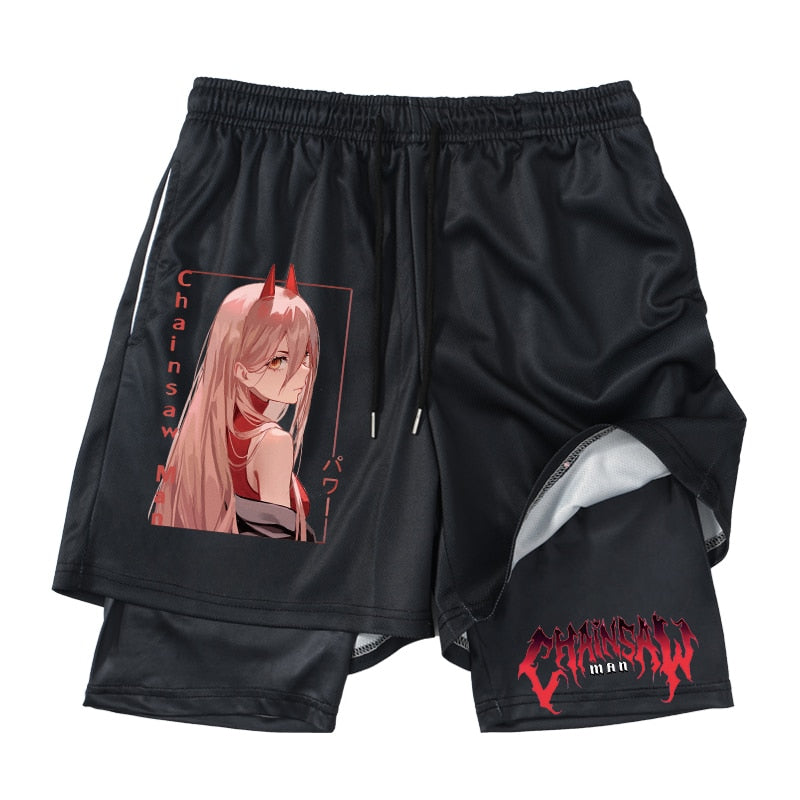 Chainsaw Man Anime Printed Gym Shorts Black 4