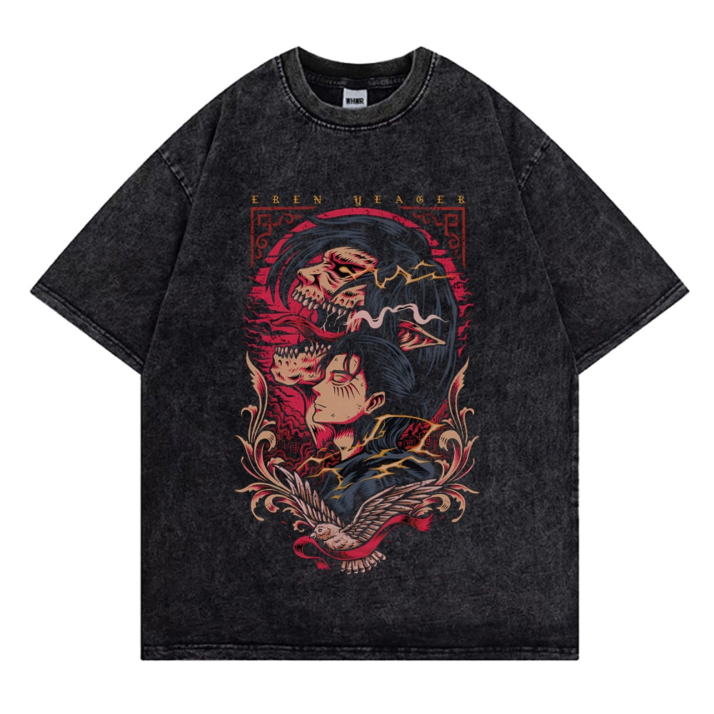 Attack On Titan Printed Anime T Shirt Black